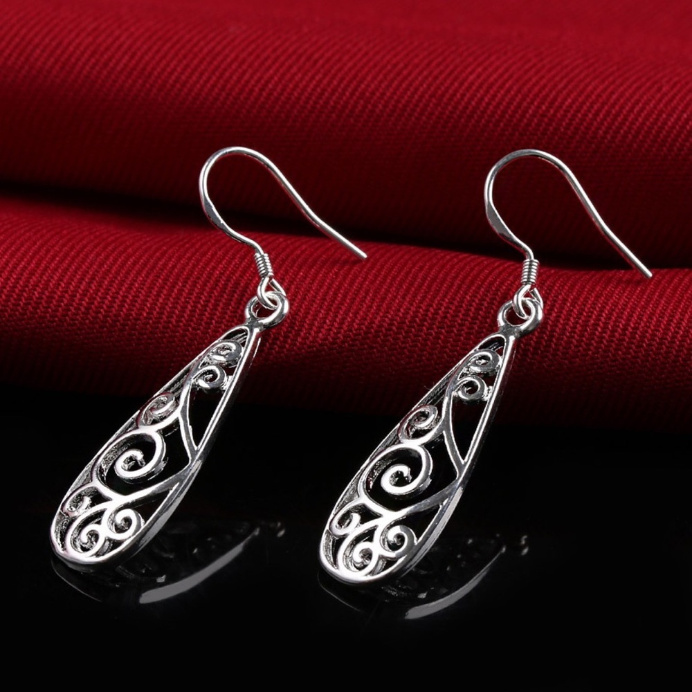 Any 2/$20! Silver Openwork Teardrop Boho Earrings - Picture 4 of 10